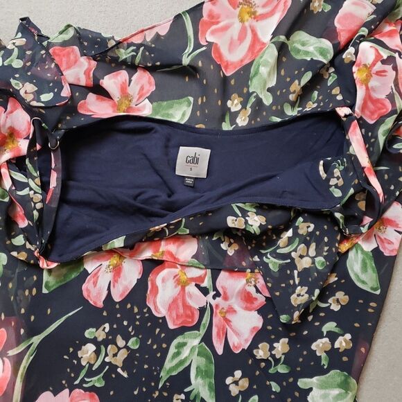 Cabi 5220 Fairytale Navy Pink Floral Cold Shoulder Ruffle Sleeve - Picture 4 of 7